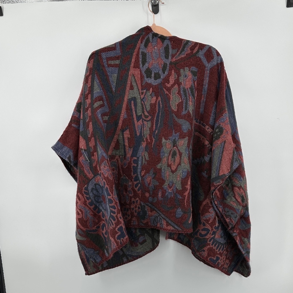 A&F Cottagecore Western Whimsgoth Boho Art Burgundy/Blue Patterned Poncho SzOS - Picture 5 of 12